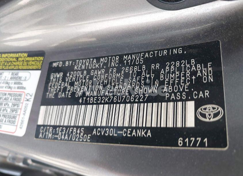 Photo 9 of 2006 Toyota Camry LE (VIN 4T1BE32K76U706227)