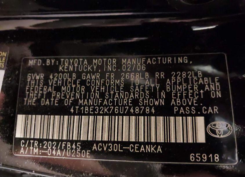 Photo 9 of 2006 Toyota Camry LE (VIN 4T1BE32K76U748784)