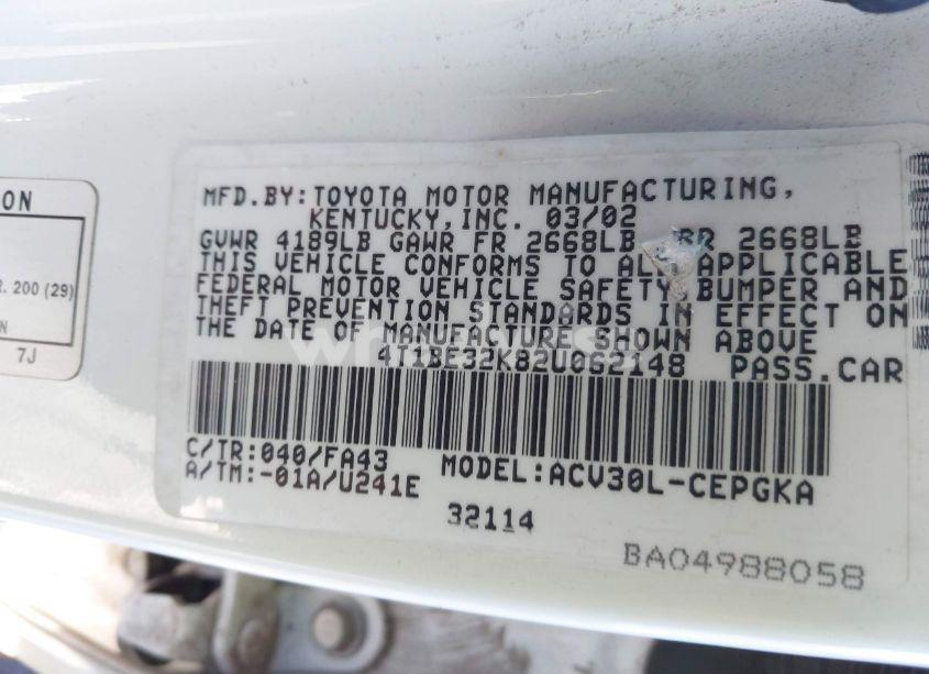 Photo 9 of 2002 Toyota Camry XLE (VIN 4T1BE32K82U062148)