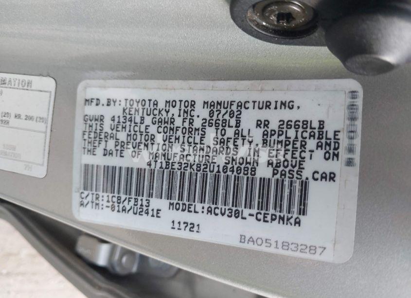 Photo 9 of 2002 Toyota Camry LE (VIN 4T1BE32K82U104088)