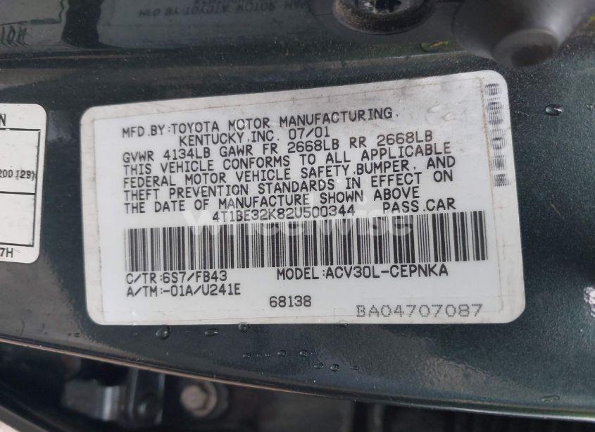 Photo 9 of 2002 Toyota Camry LE (VIN 4T1BE32K82U500344)