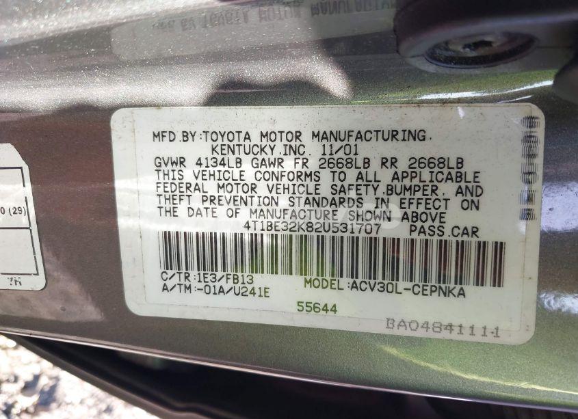 Photo 9 of 2002 Toyota Camry LE (VIN 4T1BE32K82U531707)