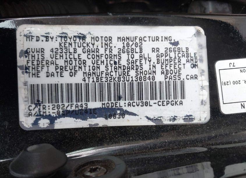 Photo 9 of 2003 Toyota Camry XLE (VIN 4T1BE32K83U130840)