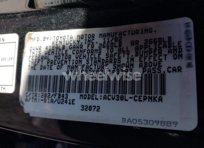 Photo 9 of 2003 Toyota Camry LE (VIN 4T1BE32K83U143393)