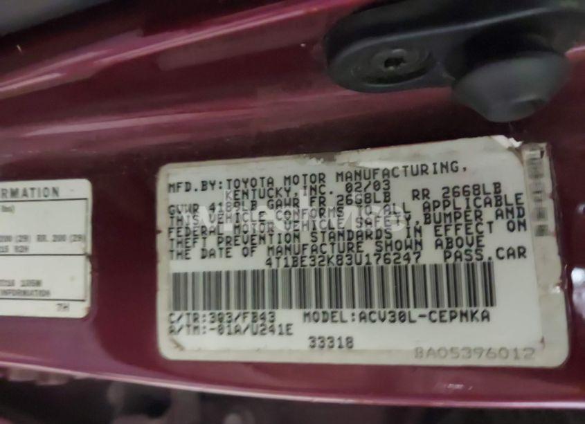 Photo 9 of 2003 Toyota Camry LE (VIN 4T1BE32K83U176247)