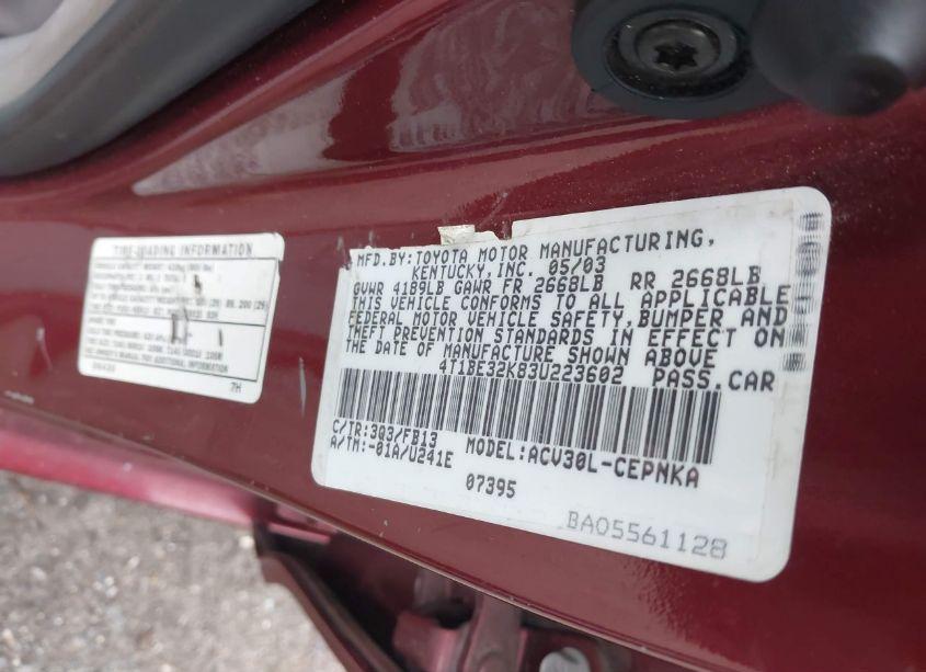 Photo 9 of 2003 Toyota Camry LE (VIN 4T1BE32K83U223602)