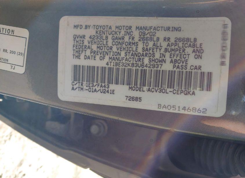 Photo 9 of 2003 Toyota Camry XLE (VIN 4T1BE32K83U642937)