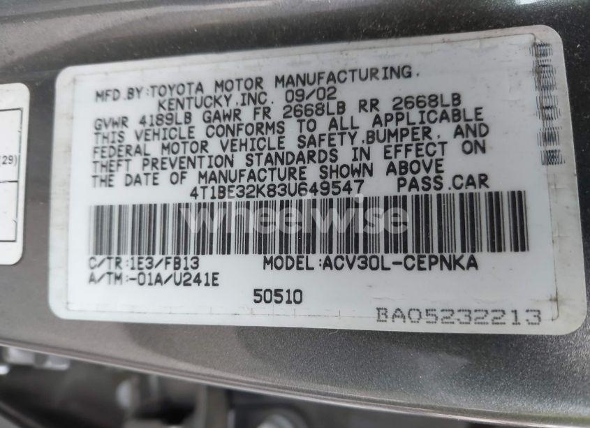 Photo 9 of 2003 Toyota Camry LE (VIN 4T1BE32K83U649547)