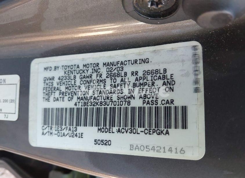 Photo 9 of 2003 Toyota Camry XLE (VIN 4T1BE32K83U701078)