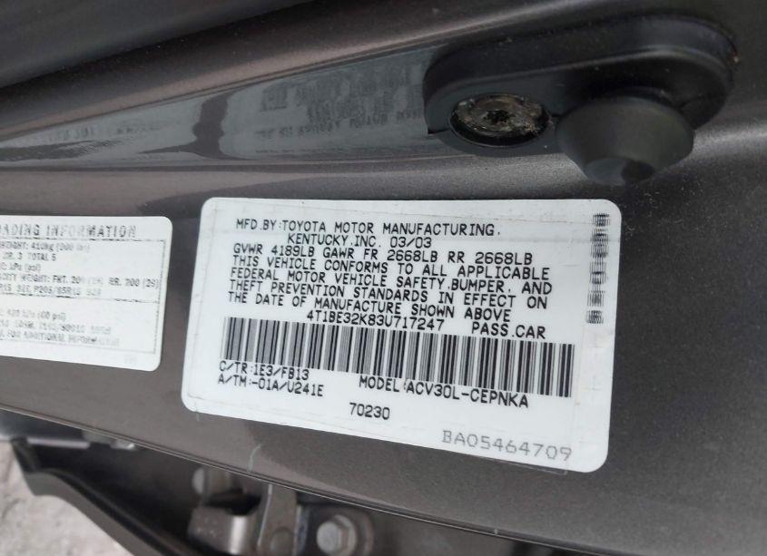 Photo 9 of 2003 Toyota Camry LE (VIN 4T1BE32K83U717247)