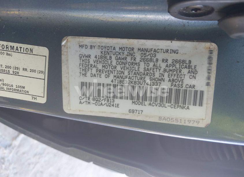 Photo 9 of 2003 Toyota Camry LE (VIN 4T1BE32K83U741337)