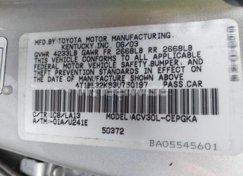 Photo 9 of 2003 Toyota Camry XLE (VIN 4T1BE32K83U750197)