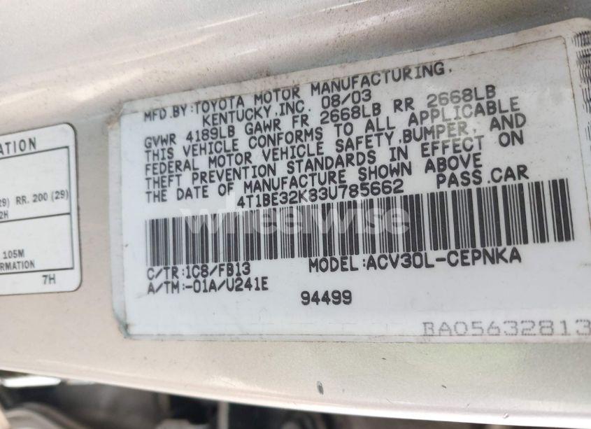 Photo 9 of 2003 Toyota Camry LE (VIN 4T1BE32K83U785662)