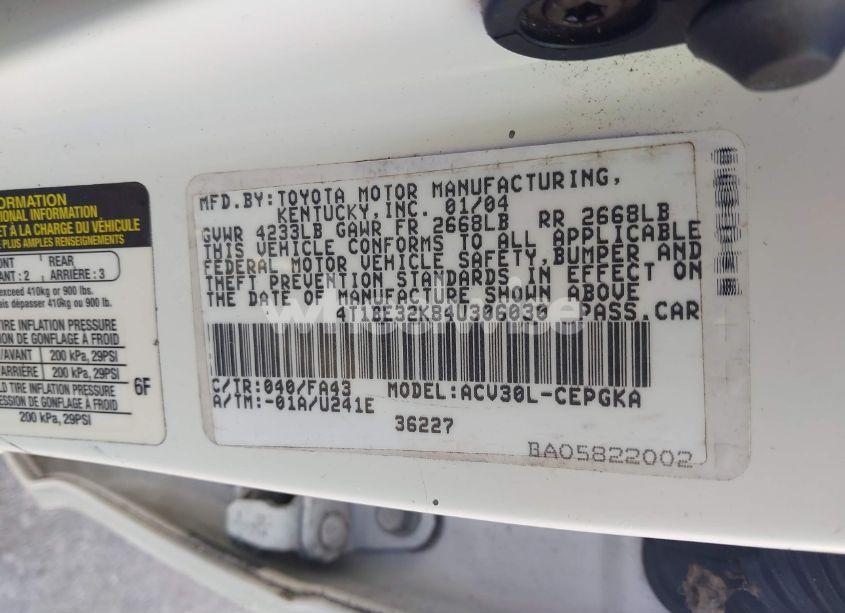 Photo 9 of 2004 Toyota Camry XLE (VIN 4T1BE32K84U306030)