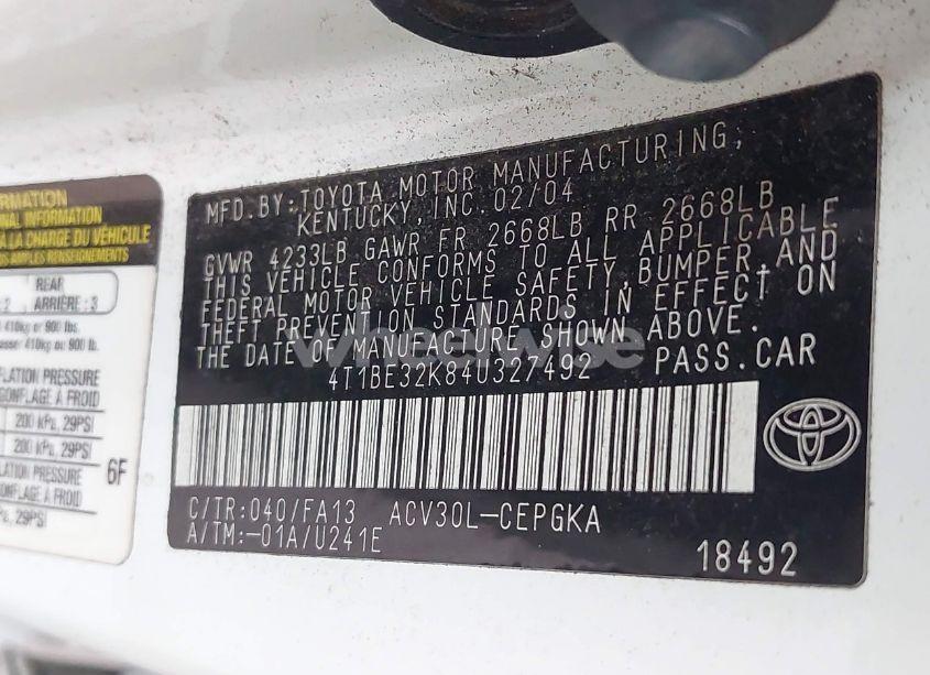 Photo 9 of 2004 Toyota Camry XLE (VIN 4T1BE32K84U327492)