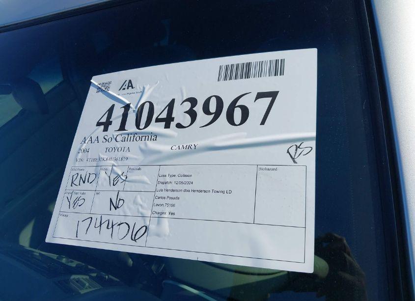 Photo 13 of 2004 Toyota Camry LE (VIN 4T1BE32K84U361819)