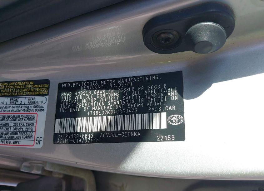 Photo 9 of 2004 Toyota Camry LE (VIN 4T1BE32K84U363473)