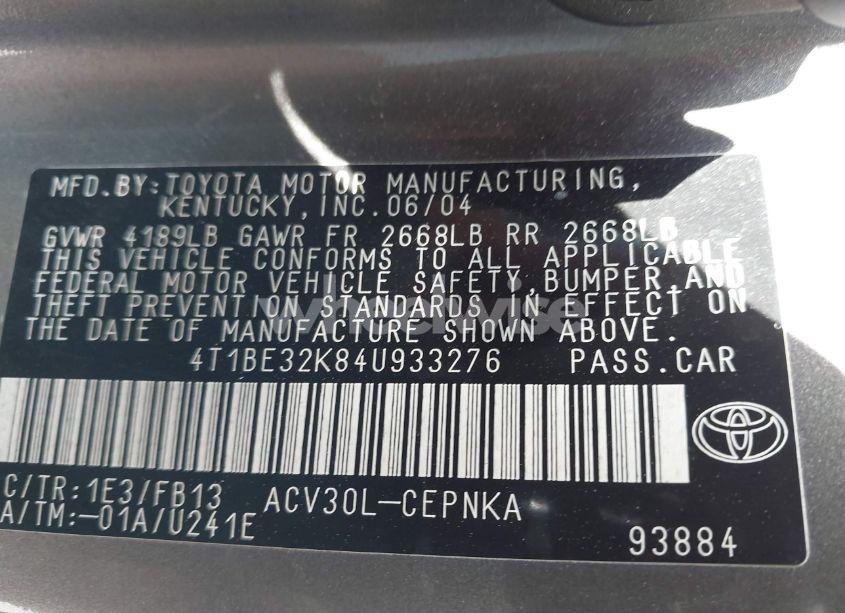 Photo 9 of 2004 Toyota Camry LE (VIN 4T1BE32K84U933276)