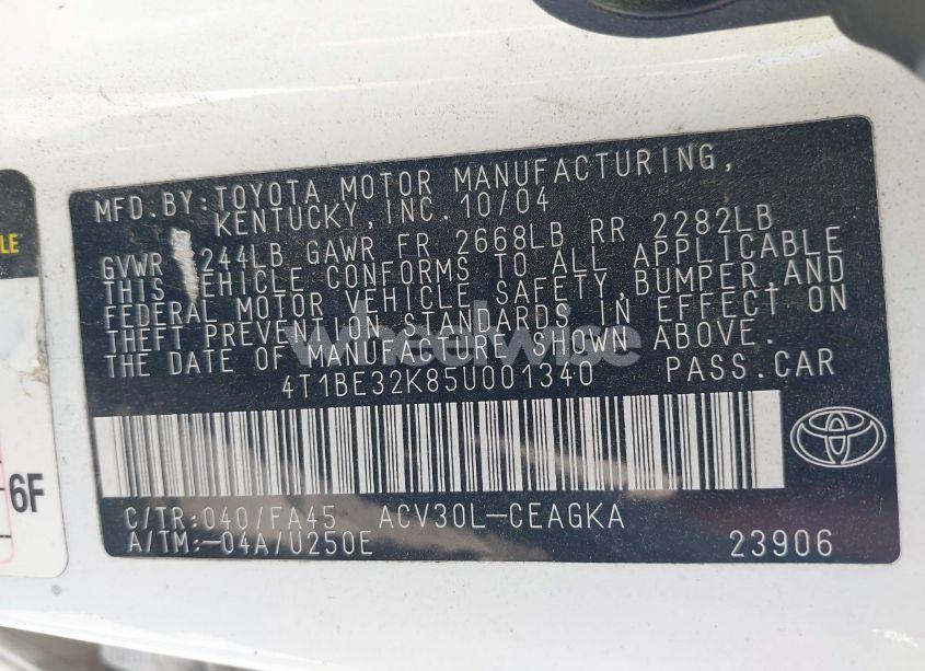 Photo 9 of 2005 Toyota Camry XLE (VIN 4T1BE32K85U001340)