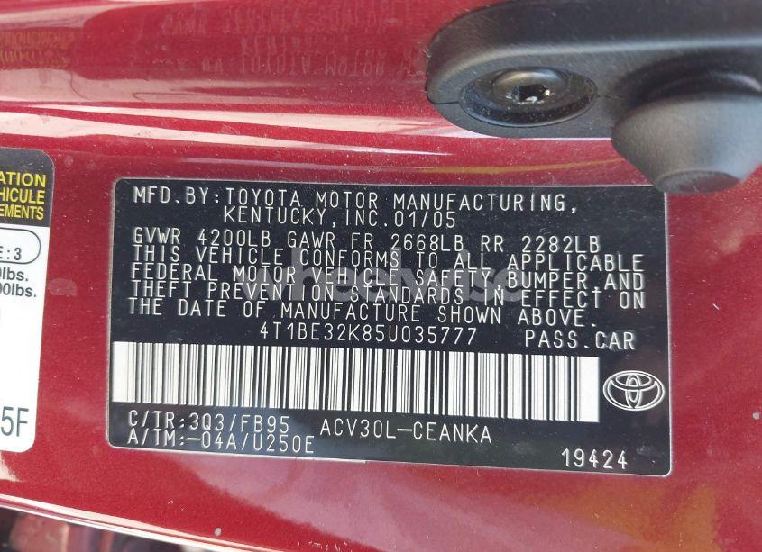 Photo 9 of 2005 Toyota Camry LE (VIN 4T1BE32K85U035777)