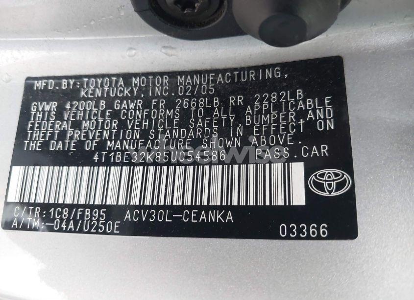 Photo 9 of 2005 Toyota Camry LE (VIN 4T1BE32K85U054586)