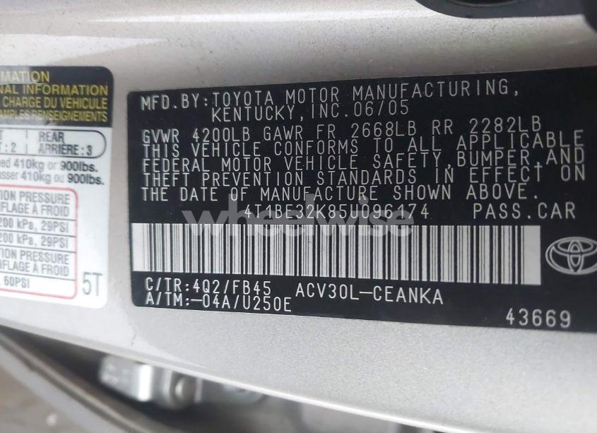 Photo 9 of 2005 Toyota Camry STD (VIN 4T1BE32K85U096174)