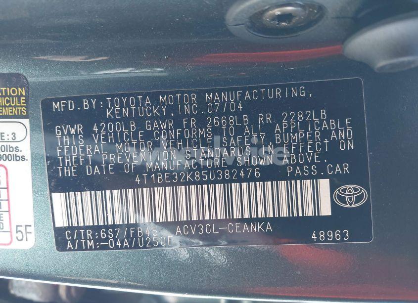 Photo 9 of 2005 Toyota Camry LE/SE/STD/XLE (VIN 4T1BE32K85U382476)