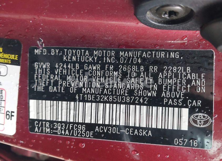 Photo 9 of 2005 Toyota Camry SE (VIN 4T1BE32K85U387242)