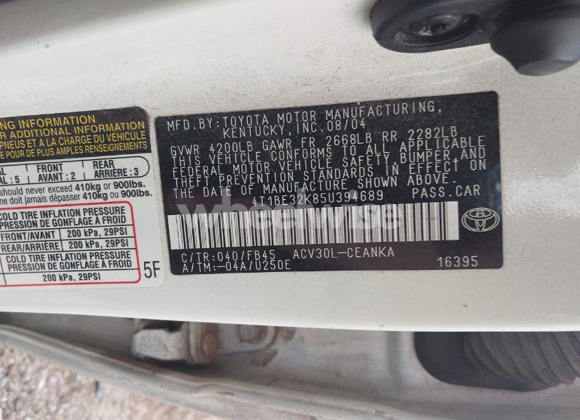 Photo 9 of 2005 Toyota Camry LE (VIN 4T1BE32K85U394689)
