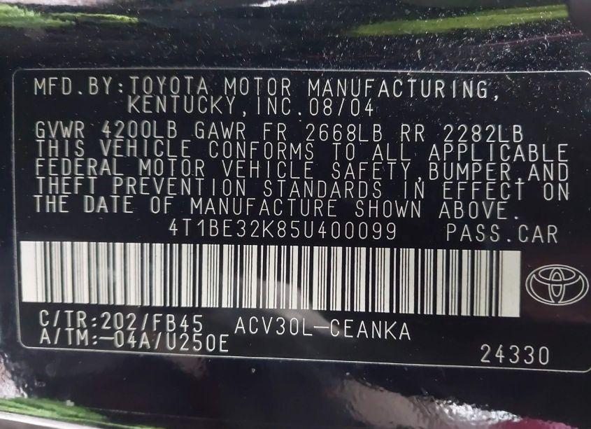 Photo 9 of 2005 Toyota Camry LE (VIN 4T1BE32K85U400099)