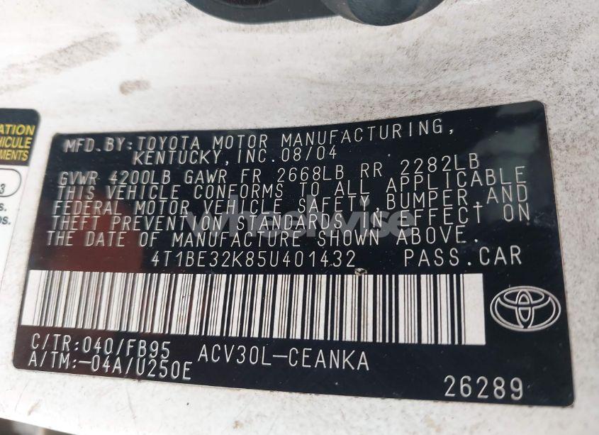 Photo 9 of 2005 Toyota Camry LE (VIN 4T1BE32K85U401432)