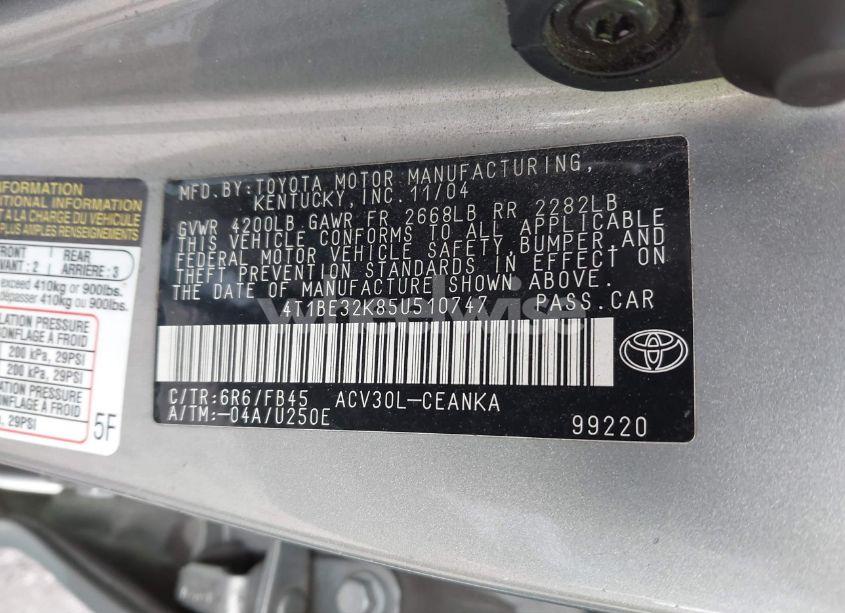Photo 9 of 2005 Toyota Camry LE (VIN 4T1BE32K85U510747)