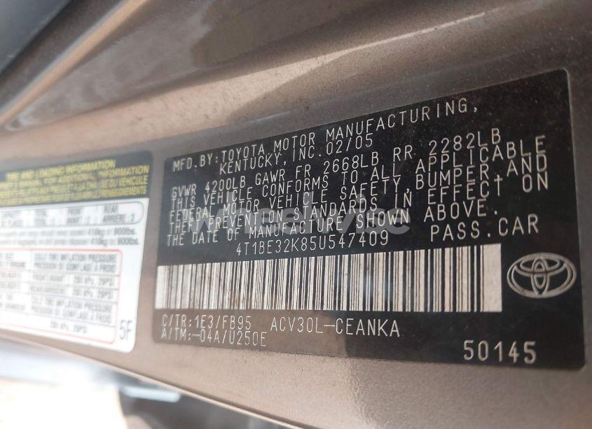 Photo 9 of 2005 Toyota Camry LE (VIN 4T1BE32K85U547409)