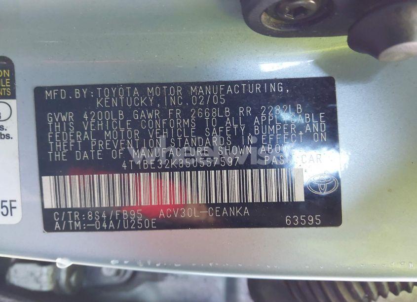 Photo 9 of 2005 Toyota Camry LE (VIN 4T1BE32K85U557597)
