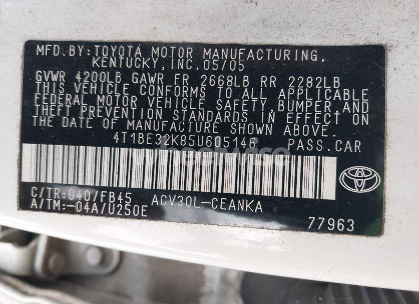 Photo 9 of 2005 Toyota Camry LE (VIN 4T1BE32K85U605146)