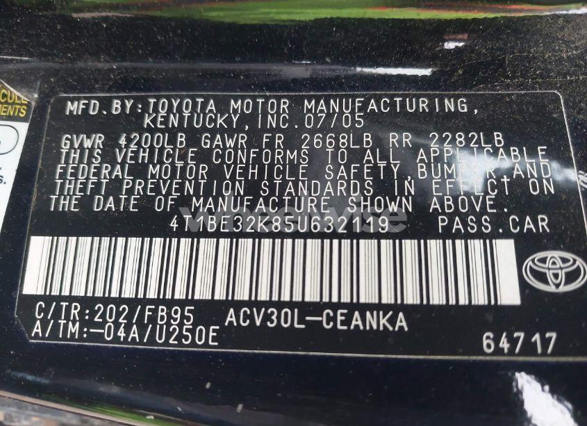 Photo 9 of 2005 Toyota Camry LE (VIN 4T1BE32K85U632119)