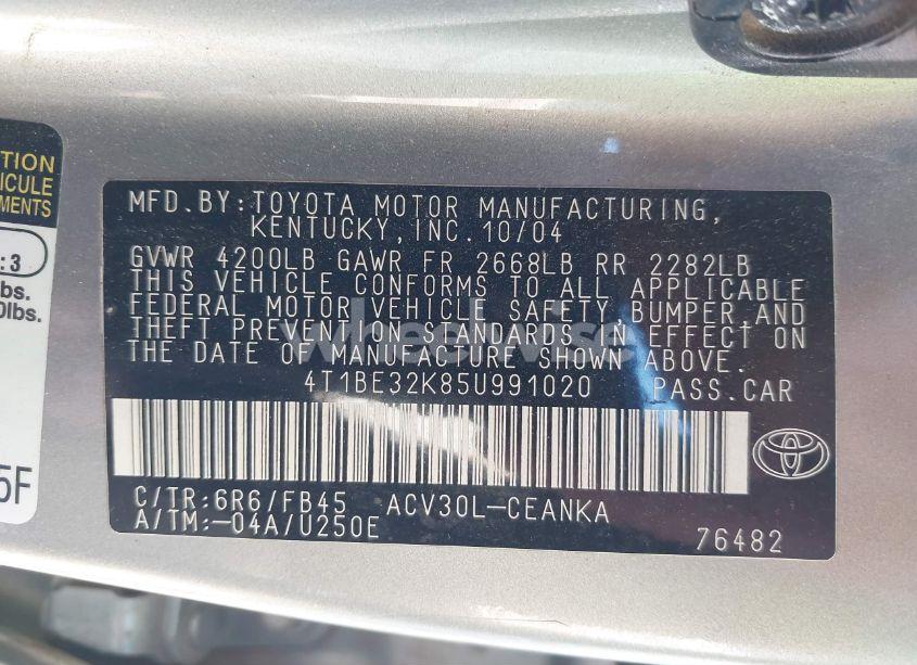 Photo 9 of 2005 Toyota Camry LE (VIN 4T1BE32K85U991020)