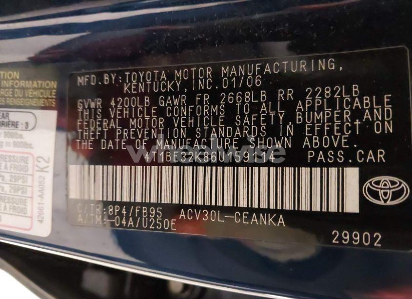 Photo 9 of 2006 Toyota Camry LE (VIN 4T1BE32K86U159114)