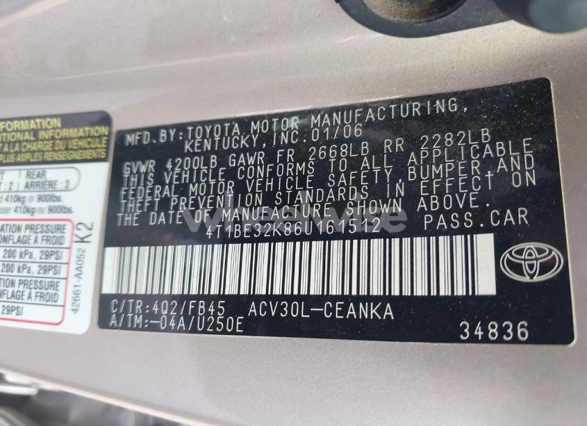 Photo 9 of 2006 Toyota Camry LE (VIN 4T1BE32K86U161512)