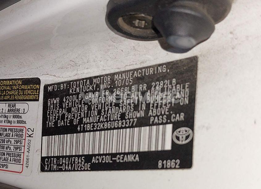 Photo 9 of 2006 Toyota Camry LE (VIN 4T1BE32K86U683377)