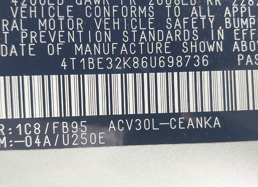 Photo 9 of 2006 Toyota Camry LE (VIN 4T1BE32K86U698736)