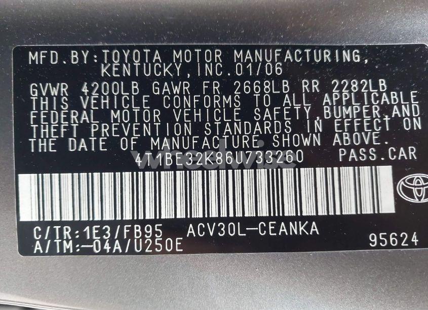 Photo 9 of 2006 Toyota Camry LE (VIN 4T1BE32K86U733260)