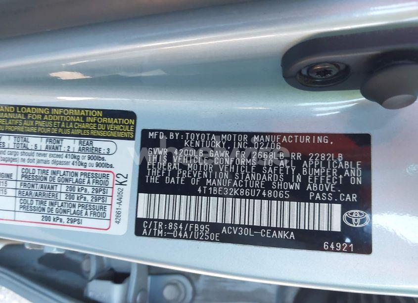 Photo 9 of 2006 Toyota Camry LE (VIN 4T1BE32K86U748065)