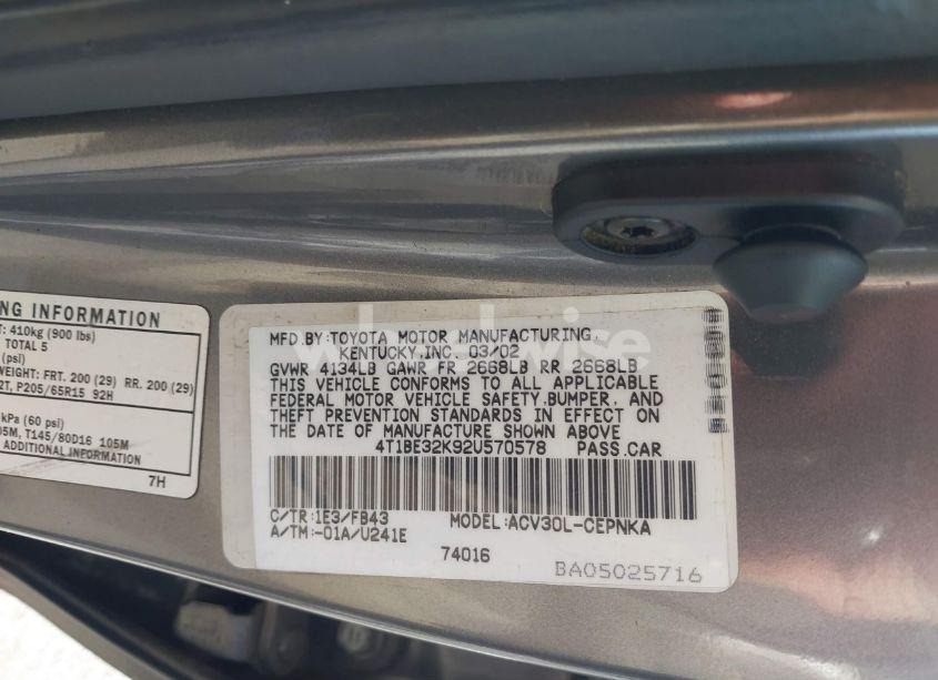 Photo 9 of 2002 Toyota Camry LE (VIN 4T1BE32K92U570578)