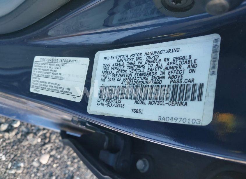 Photo 9 of 2002 Toyota Camry LE (VIN 4T1BE32K92U597960)