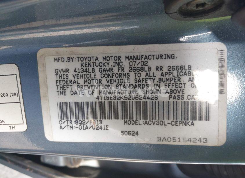 Photo 9 of 2002 Toyota Camry LE (VIN 4T1BE32K92U624428)