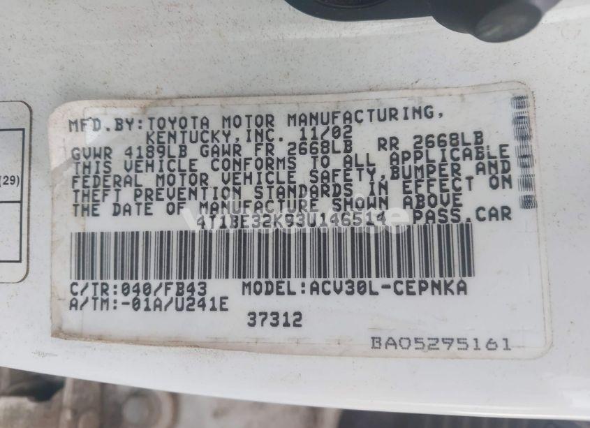 Photo 9 of 2003 Toyota Camry LE (VIN 4T1BE32K93U146514)