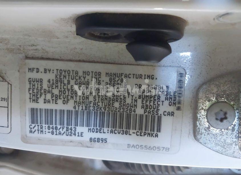 Photo 9 of 2003 Toyota Camry LE (VIN 4T1BE32K93U223284)