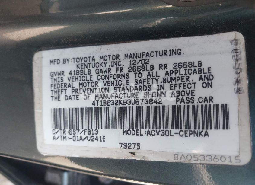 Photo 9 of 2003 Toyota Camry LE (VIN 4T1BE32K93U673842)
