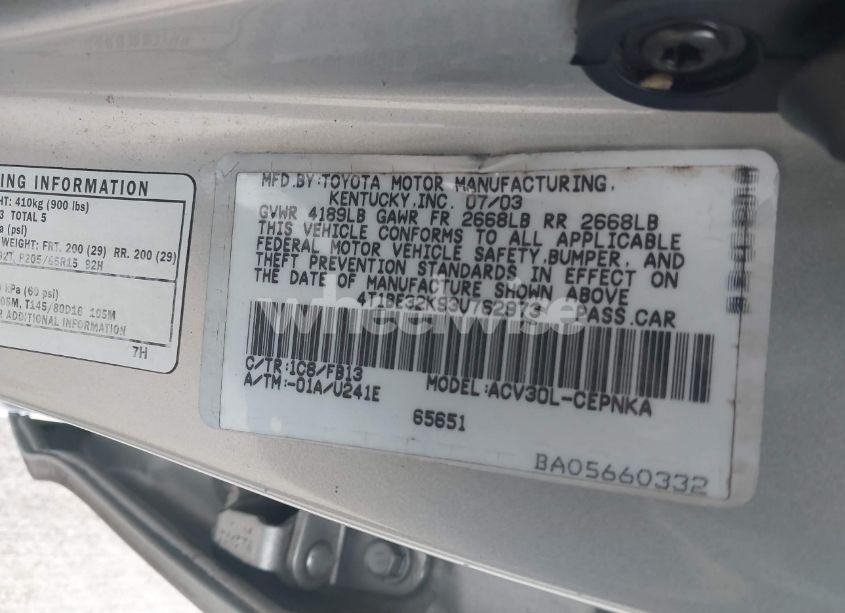 Photo 9 of 2003 Toyota Camry LE (VIN 4T1BE32K93U762973)